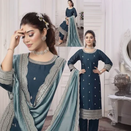 Salwar-Teal blue embroidery