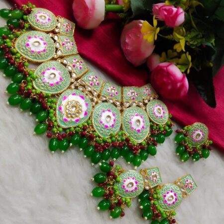 Green kundan necklace set